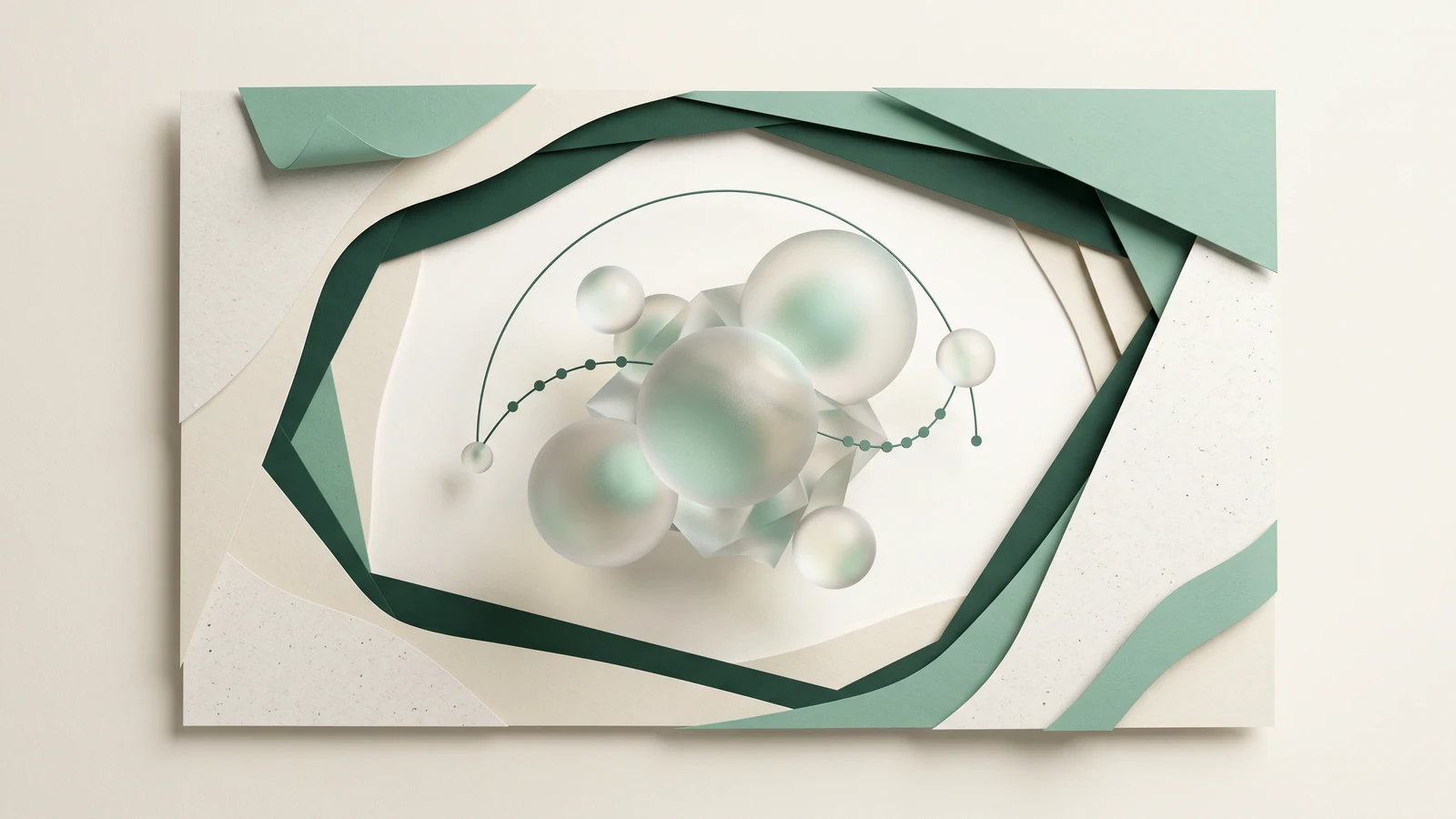 A premium research-report cover visual made from translucent spheres, a subtle relationship arc, and layered paper fields, with no title text.